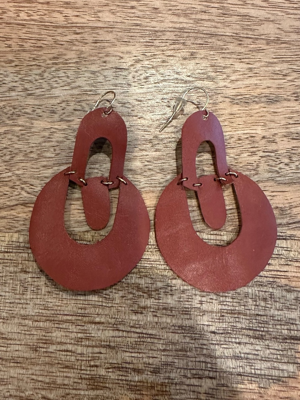 Handcrafted Faux Leather Dangle Earrings - Color Pecan